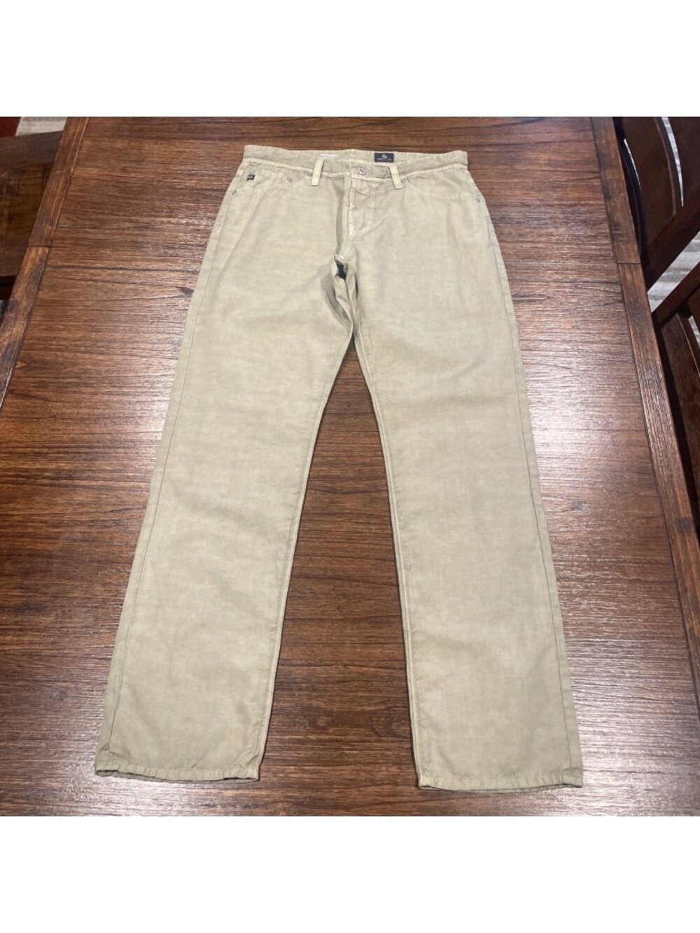 AG Everett Slim Straight Pant Mens 32x32 Green Cotton-Linen Sulfur Dyed Faded
